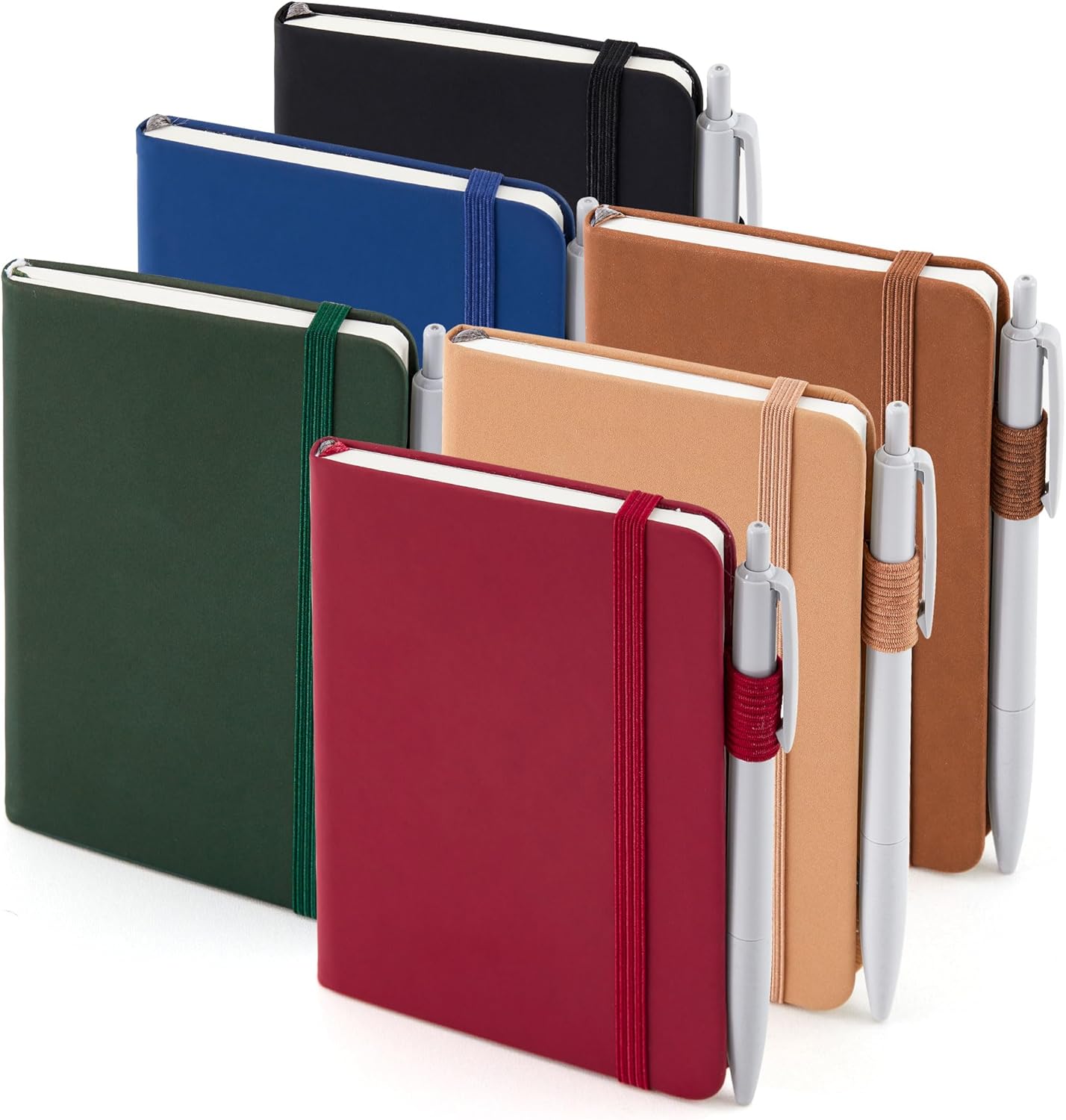 feela 6 Pack Pocket Small Notebooks Bulk, Mini Cute Memo Notepads Hardcover College Ruled Lined Journals with Pen Holder for Women Girls Office School, with 6 Black Pens, 3.5”x 5.5”, A6, Rose Pink