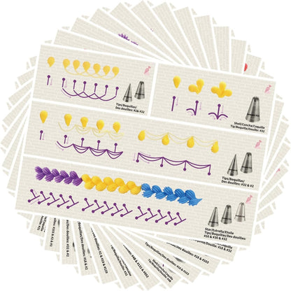 Piping Tips Practice Board Guide Paper Sheets 250+ Cake Decorating Tips Techniques Tutorial Patterns 74 Sheets/Set