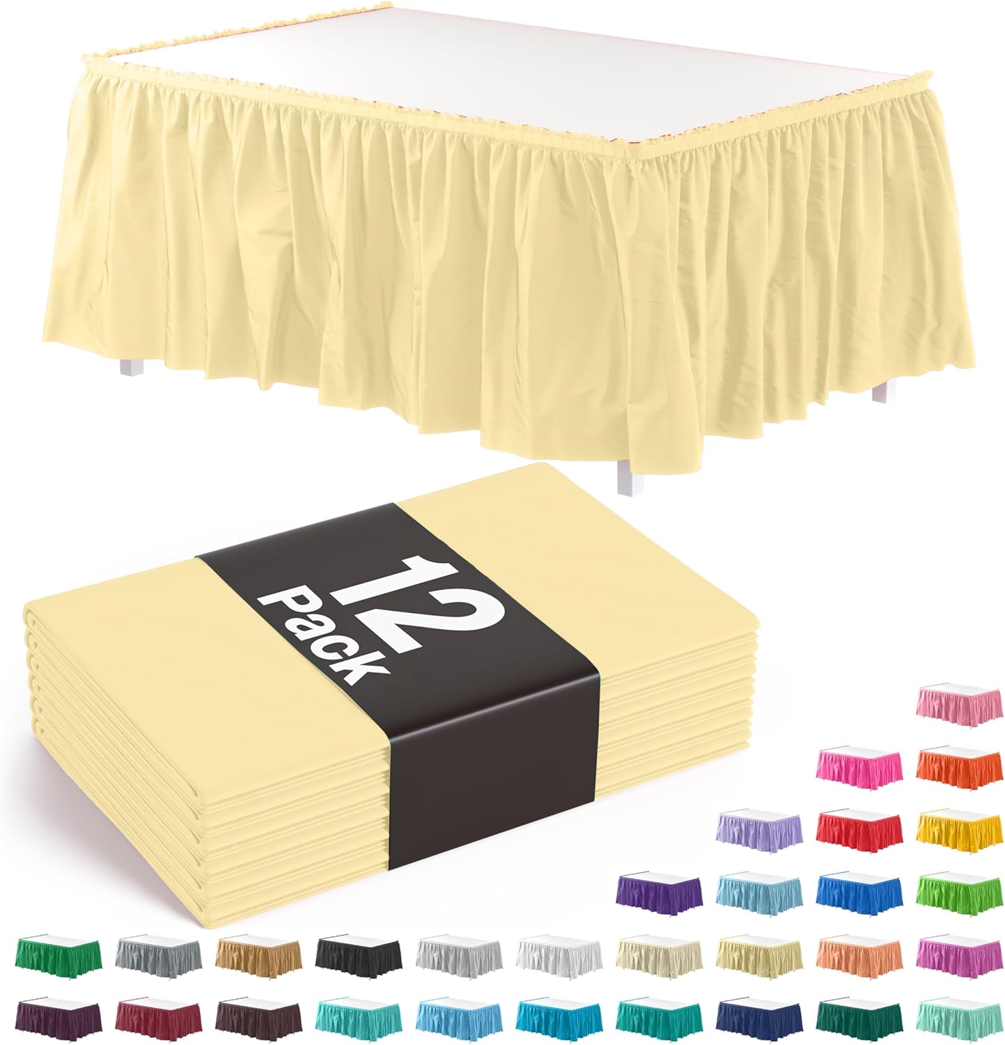 Exquisite Ruffle Table Skirt Black 6 Pack 14 Ft Long Table Skirts for Rectangle Tables 6ft Plus or Round Tables Skirts with Adhesive Strip for Gender Reveal Decor & Happy Birthday Parties