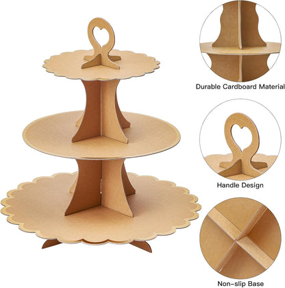 Soleebee 3-Tier Cupcake Stand, Cardboard Cupcake Tower, Cup Cake Stand Tower for Birthday Wedding Party Decoration, Cupcake Tier Stand Desserts Display 1 Set (Purple Gold)