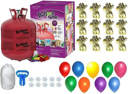 Helium Tank for Balloons At Home, 50 Balloons and White Ribbon, 12 Black Balloon Weights, Plus Balloon Tying Tool