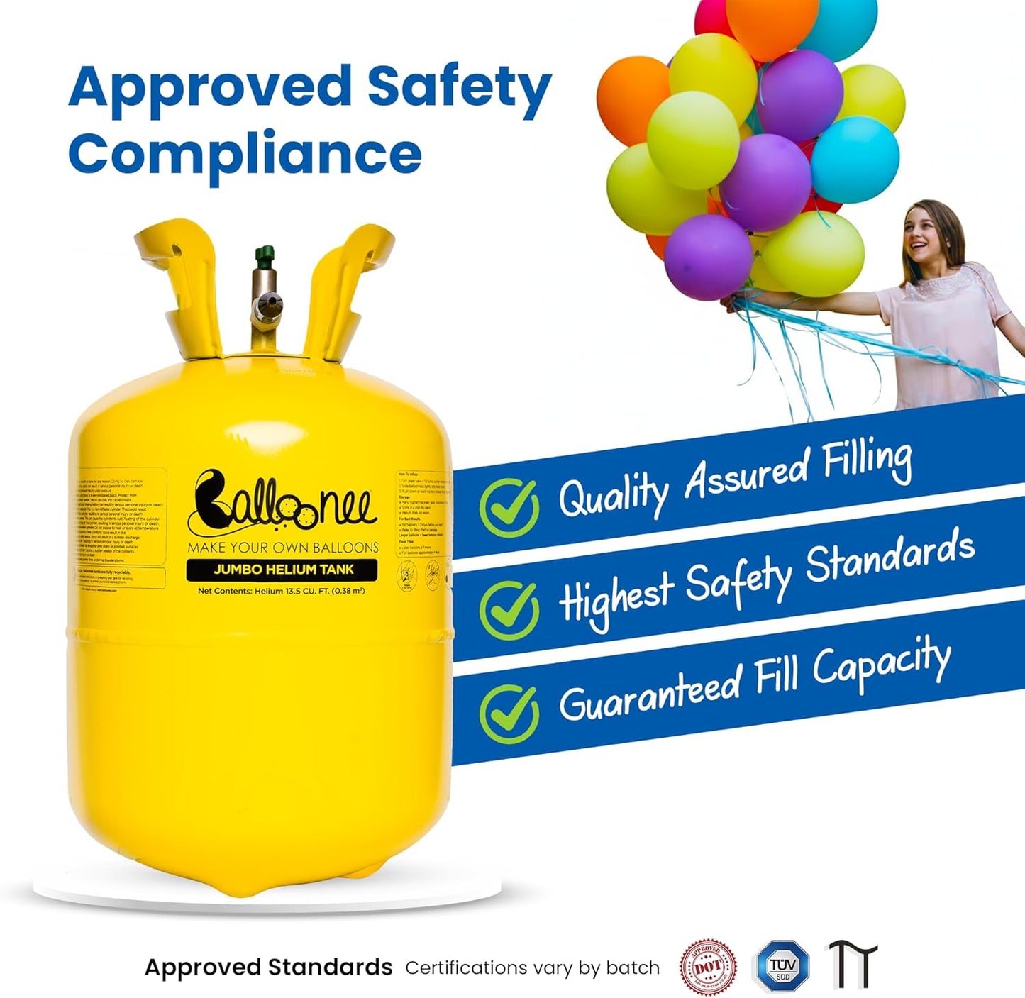 13L Helium Tank for Balloons at Home, Disposable, Portable, Fills Upto 50 9-Inch Latex Balloons, Great for Parties, Birthdays, Weddings, Special Occasions, 50 Assorted Latex Balloons Ribbon Included