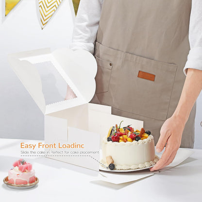 4pcs 6 Inch Cake Boxes with Sticks and Boards for Cookies, Small Cakes, Mini Desserts, Bento, and Bakery, Cupcake Box for Birthday, Party, Wedding, Mother's Day, Christmas（6x6x5 inch）