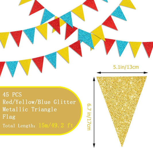 Colorful Pennant Flags - 60pcs Multicolor Pennant Banner 82ft CardStock Paper Pennant Triangle Bunting Flag for Party Decoration Baby Shower Classroom Decor (Rainbow)