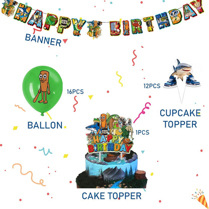 TJLMCORP Italian Brainrot Party Game, Pin the Tail Party Game Set With 24 Stickers and and 2 Blindfolds, Tralalero Themed Birthday Party Supplies, Brain Rot Party Decorations（Tung Tung Tung Sahur）