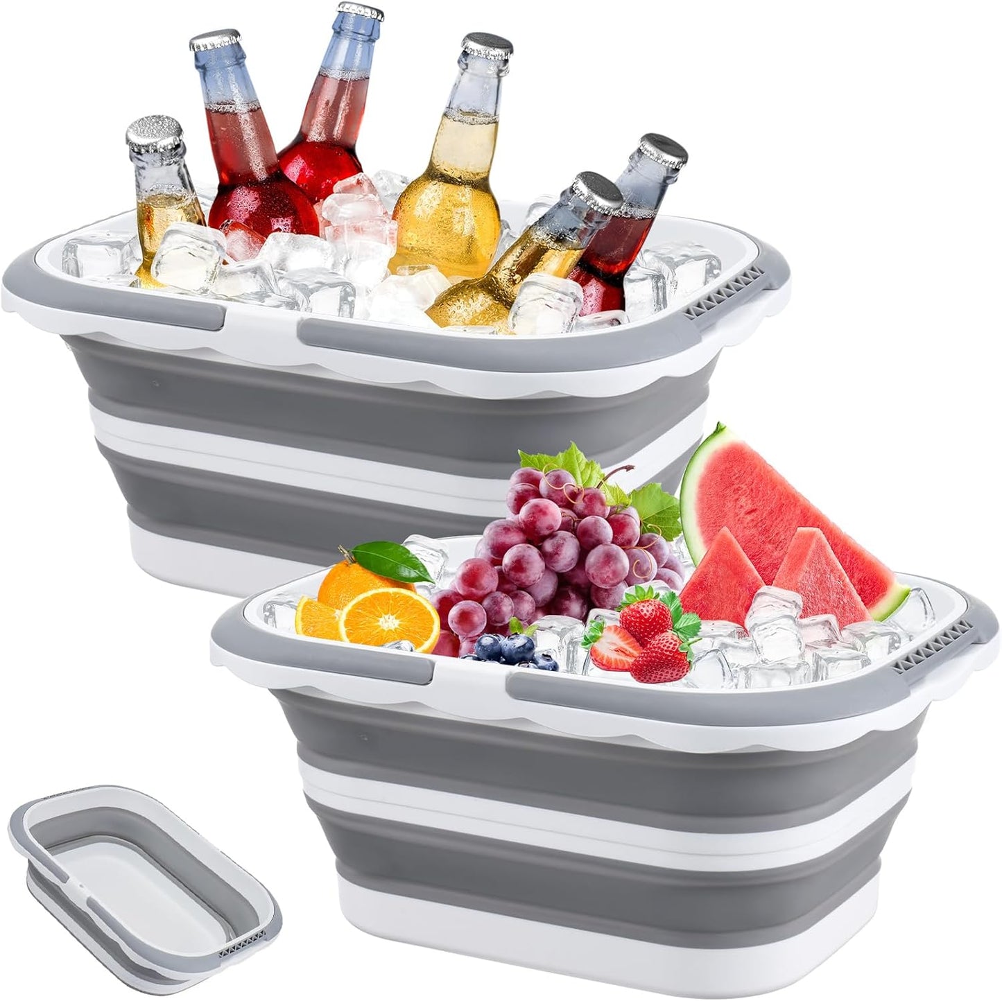 2 Pack Ice Buckets for Parties, Foldable Beverage Tub, Collapsible Ice Bucket for Wine Beer Champagne, Large Beer Ice Buckets Drink Cooler, Space Saving Ice Storage Tub Ice Cube Bin (8.5L*2)