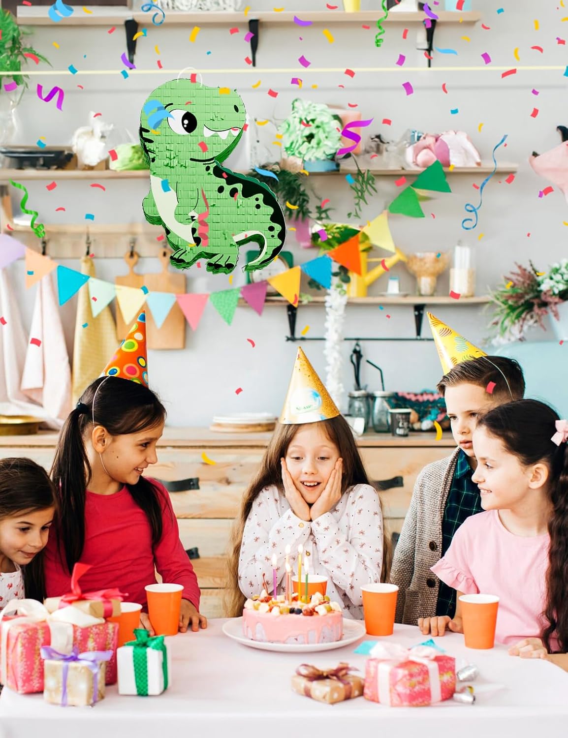 Unicorn Piñata for Birthday Party Girl, Princess Party Piñata with Wood Stick, Blindfold & Confetti, Rainbow Unicorn Birthday Decoration (15.6"x12.6"x3.1")