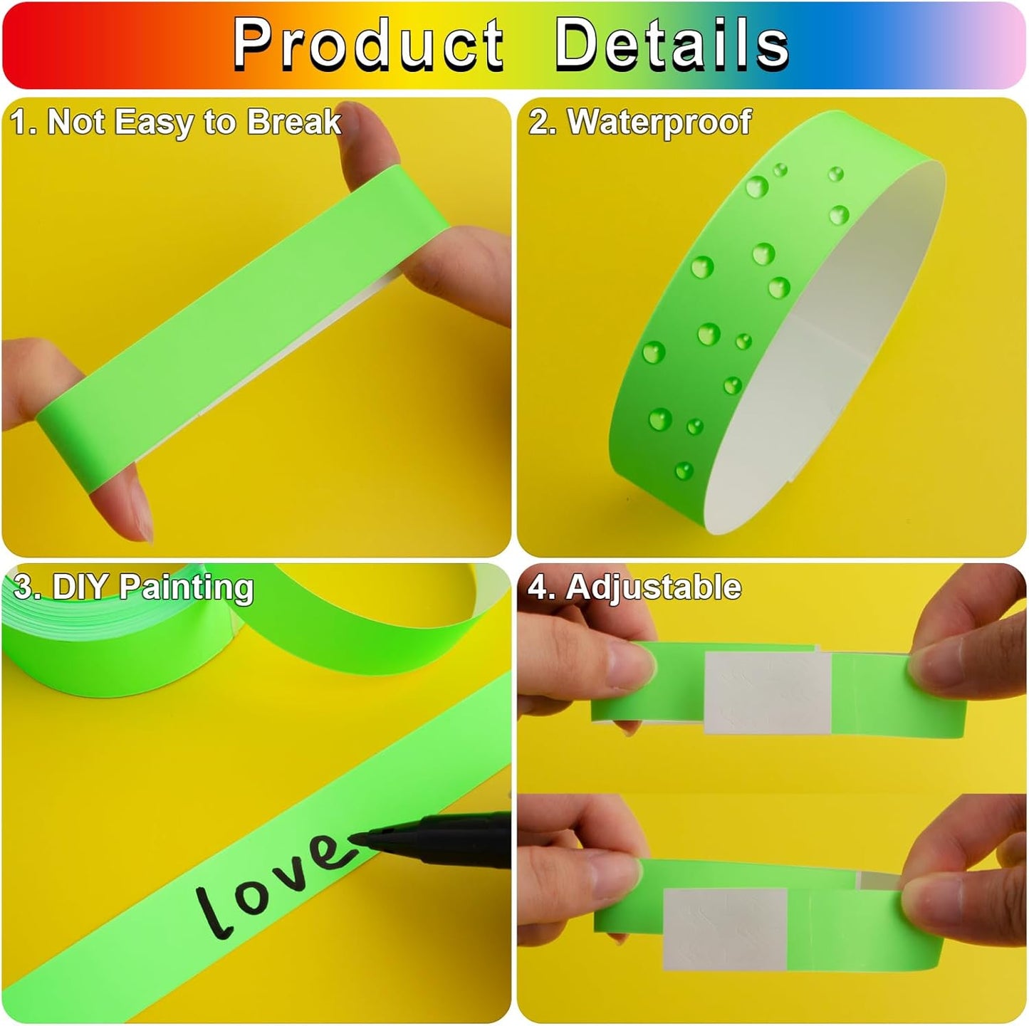 1200 Pcs Plastic Paper Wristbands for Events Neon Color Wrist Bands Concert Identification Wristbands Paper Bracelets Wristbands Party Hand Bands (Multicolor)