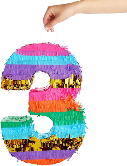 BLUE PANDA Rainbow Number 6 Pinata - Sturdy Corrugated Build & Easy Hang for Fiesta Party - Candy Filled 6th Birthday Party Surprise - Vibrant Tie-Dye Items for Kids - Small (16.5x11x3 In), Blue/White