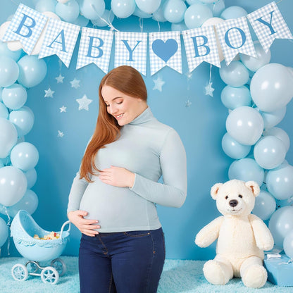 Hahafelt 1 Pcs Blue Gingham Welcome Baby Boy Banner for Baby Shower Party Decorations Pre Strung Gender Reveal Paper Banner for Table, Wall, Mantel Display Party Decor Supplies