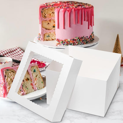 Mcfleet 10pcs Cake Boxes 12 Inch 12x12x12 Tall Cake Boxes with Window for Tier Baking Disposable Bakery Containers with Lids White Large Cardboard Bakery Take Out Carrier for Wedding, Birthday, Party