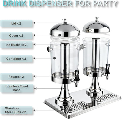 2.2 Gallon Drink Dispensers for Parties, Beverage Dispenser with Stand and Ice Shovel, Commercial Hot Cold Juice Dispenser for Parties, Wedding, Hotel Buffet, Banquet, Restaurant (8 L)