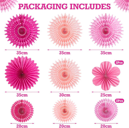 PAPER JAZZ Paper Flowers with Paper Fan Boho Hanging Decor Artificial Flowers Decorations for Wall Pink and Orange Party Decorations for Classroom, Beach Party, Summer Birthday Party Pack of 11.