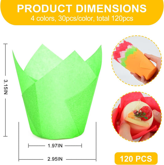 Neyimqr 120 Counts Natural Tulip Cupcake Liners for Baking Cups, Food Grade Parchment Paper Muffin Liners Holders, Standard Tulip Cupcake Liners, Greaseproof Cup Cake Wrappers for Party, Christmas