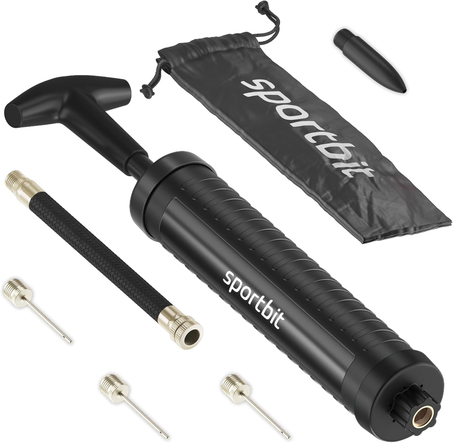 SPORTBIT Ball Pump for Sports Balls - Push & Pull Inflating System - Hand Pump for All Exercise Balls - Volleyball Pump, Basketball Inflator, Football & Soccer Ball Air Pump