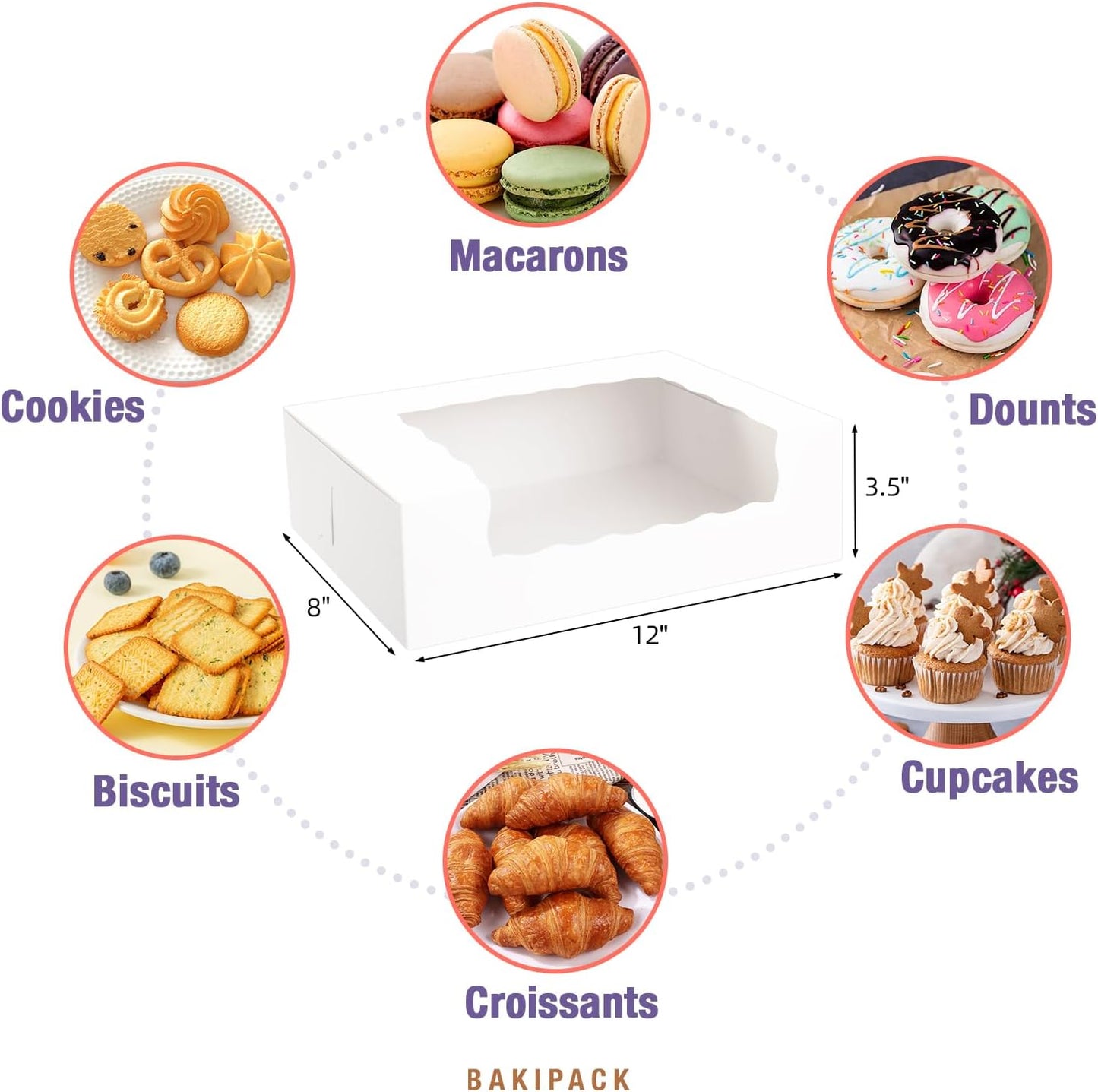 15 Pumpkin Roll Boxes, 12x8x3.5 inches Cake Roll Container, White Roll Cake Boxes with Window, Donut Boxes Pastry Cake Packaging