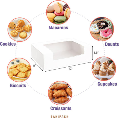 15 Pumpkin Roll Boxes, 12x8x3.5 inches Cake Roll Container, White Roll Cake Boxes with Window, Donut Boxes Pastry Cake Packaging