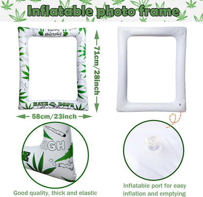 Weed Theme Birthday Party Inflatable Photo Booth Selfie Frame Giant Pot Leaves Cannabis Marijuana Blow Up Picture Frame Weed Party Decors for Adults Have a Dope 420 Birthday Party Supplies