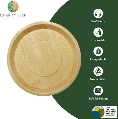Charity Leaf Disposable Palm Leaf 13" Deep Round Trays (10 pieces) Bamboo Like Serving Platters, Disposable Boards, Eco-Friendly Dinnerware For Weddings, Catering, Events