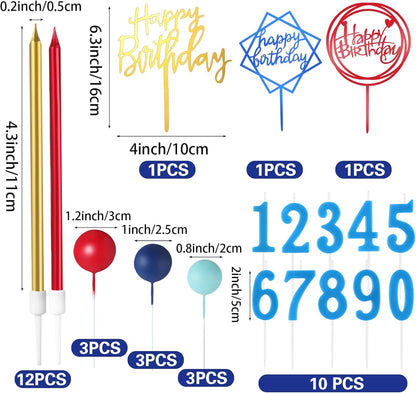 Yerliker 34 Pcs Happy Birthday Cake Toppers Decorations Birthday Candles DIY Cake Decor for Men Women Wedding Anniversary(Gold)