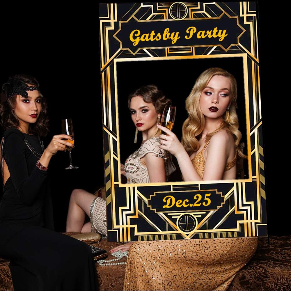 JeVenis Art Deco Party Photo Booth Prop Frame 1920s Gatsby Photo Frame Roaring 20's Photo Selfie Frame for Gatsby Wedding Vintage Birthday Party Supplies