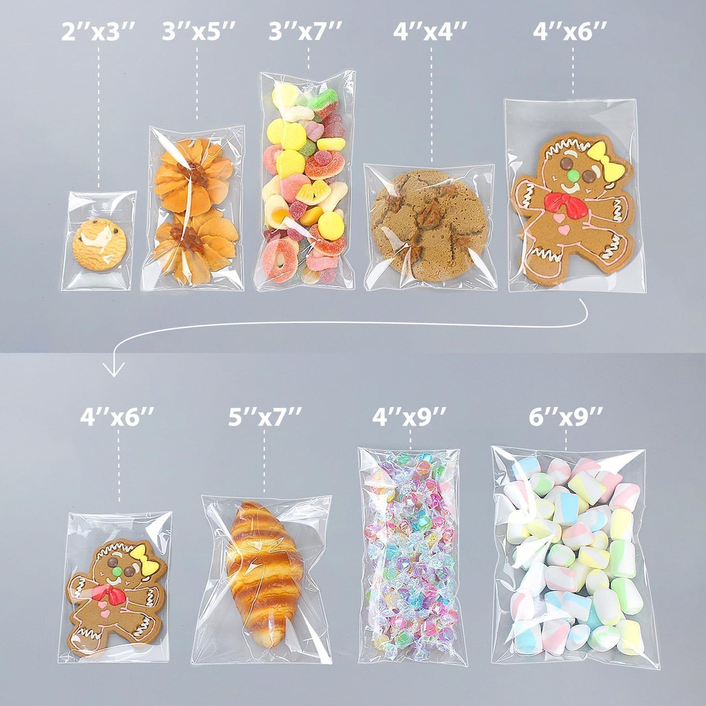 PigPotParty Cookie Bags 4''x 6", 100 Pcs Self Sealing Cellophane Treat Bags, Small Clear Plastic Goodie Bag for Gift, Snack, Party Favor, Candy
