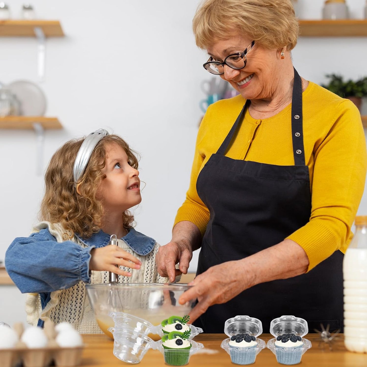 JarThenaAMCS 80 Pack Plastic Cupcake Containers 4-Compartment Clear Boxes Disposable Cupcake Tray Holders 4 Cavity Cupcakes Carriers with Deep Dome for Muffin Packaging