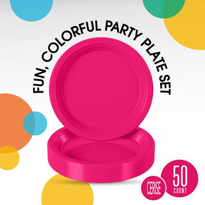 Exquisite Party Solids Red Plastic Plates For Party Supplies 10" Red Disposable Plates Heavy Duty 50 Pcs Plastic Dinnerware Sets Heavy Duty 350 GSM Disposable Dinnerware Set