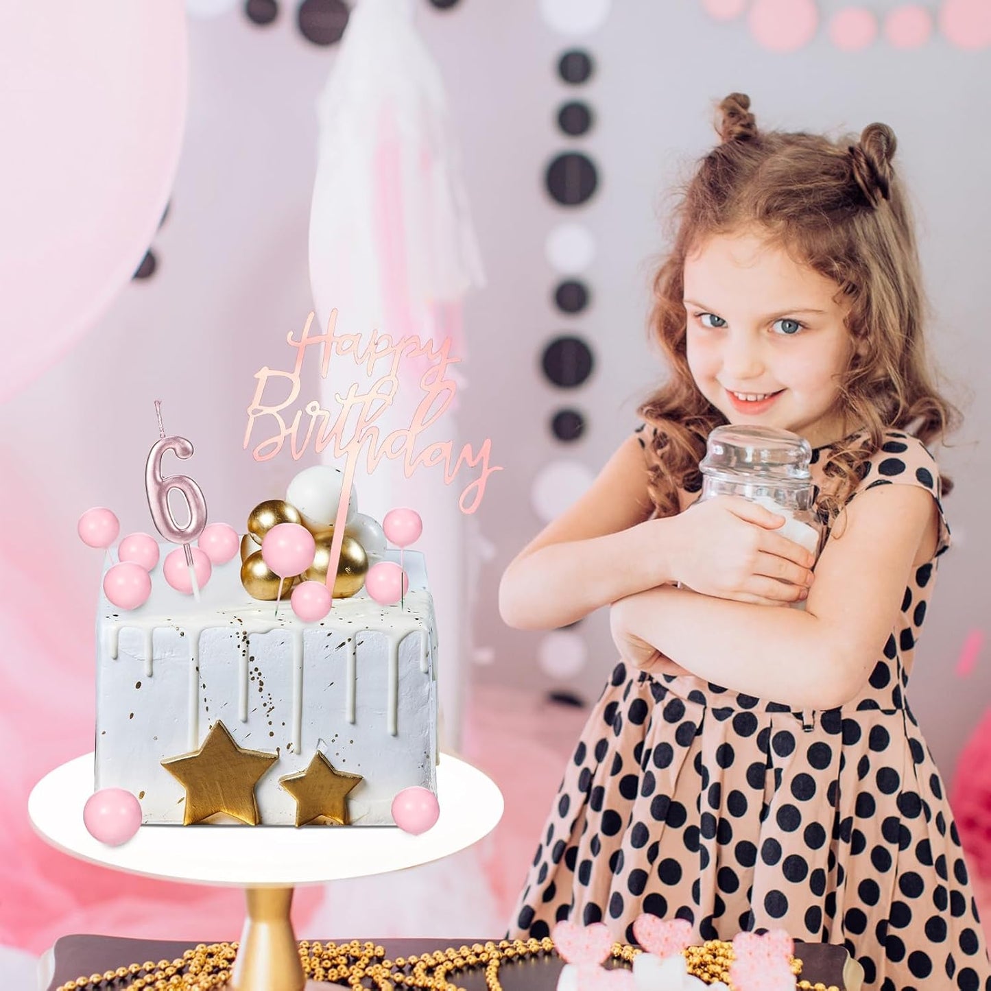 Yerliker 34 Pcs Happy Birthday Cake Toppers Decorations Birthday Candles DIY Cake Decor for Men Women Wedding Anniversary(Gold)