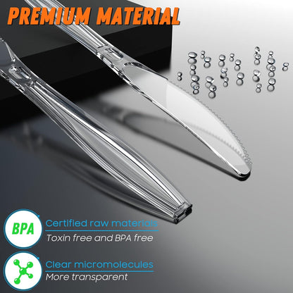 360 Count Plastic Silver Ware Heavy Duty, 120 Forks, 120 Spoons, 120 Knives, Heat Resistant & BPA Free Disposable SilverWare, Disposable Cutlery set, Premium Clear Utencils for Party Supply