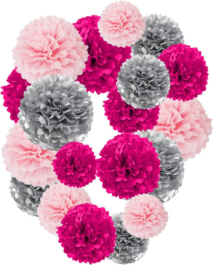 White Paper Pom Poms - Party Tissue Paper Flowers Balls - Party Hanging Decoration Supplies - Size of 10inch, 12inch, Great for Wedding, Birthday, Any Parties and Events (12 PCS)