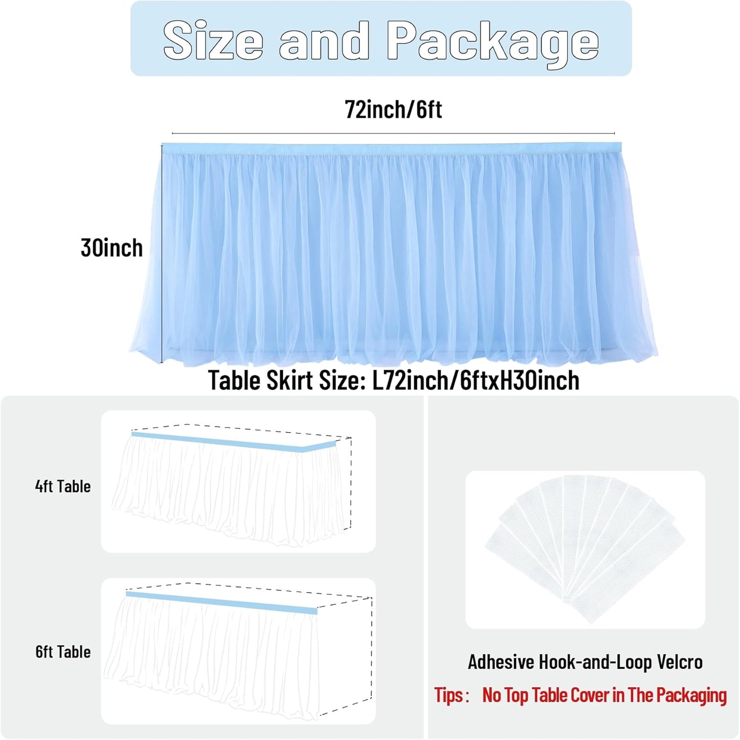 72inch Champagne Gold Tulle Table Skirts for Rectangle Round Tables, Gold Grim Ruffle Tulle Tutu Cloth Table Skirt 6ft for Wedding Birthday Party Cake Dessert Decor(No Top Cover)