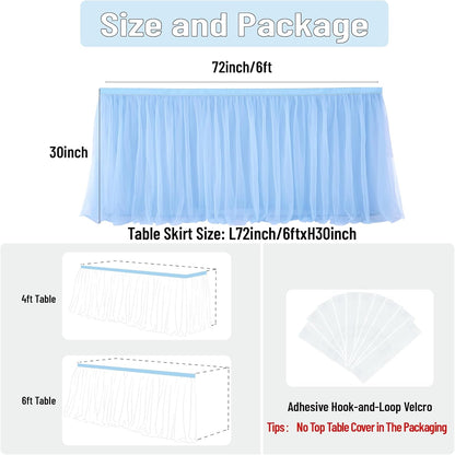 72inch Champagne Gold Tulle Table Skirts for Rectangle Round Tables, Gold Grim Ruffle Tulle Tutu Cloth Table Skirt 6ft for Wedding Birthday Party Cake Dessert Decor(No Top Cover)