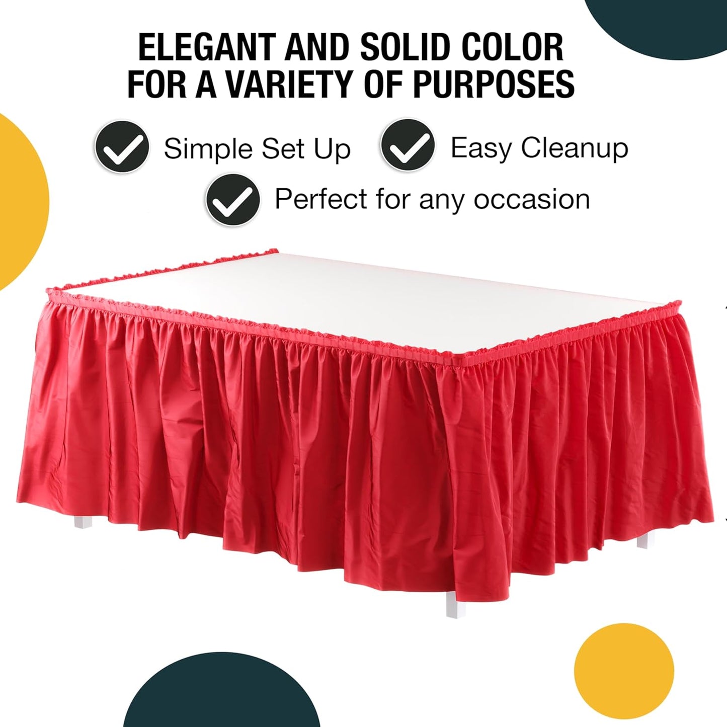 Exquisite Ruffle Table Skirt Black 6 Pack 14 Ft Long Table Skirts for Rectangle Tables 6ft Plus or Round Tables Skirts with Adhesive Strip for Gender Reveal Decor & Happy Birthday Parties