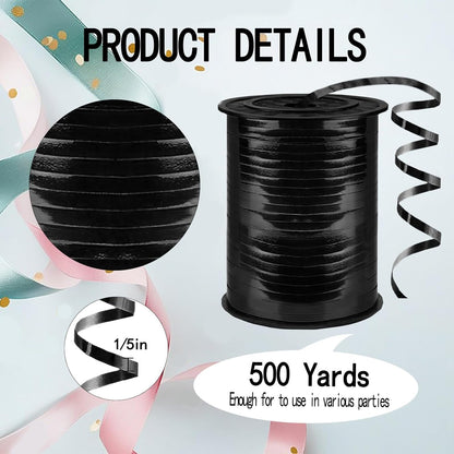 500 Yards Curling Ribbon,1/5 Inch Shiny Black Ribbon,Balloon String, Party Decoration,Ribbons for Florist Flower Bows for Graduation Supplies