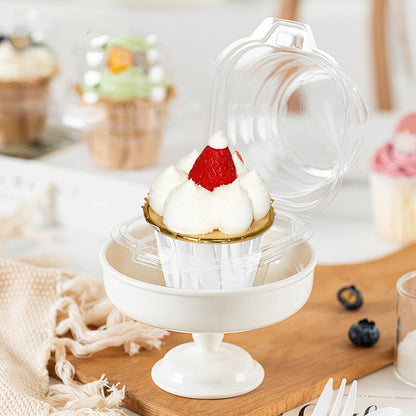 WIKDAY 50 Pcs Individual Cupcake Containers, Clear Plastic Cupcake Holders with Lids, Spacious 3" Design for Frosted Cupcakes, Stackable & Reusable for Parties, Baking, Picnics