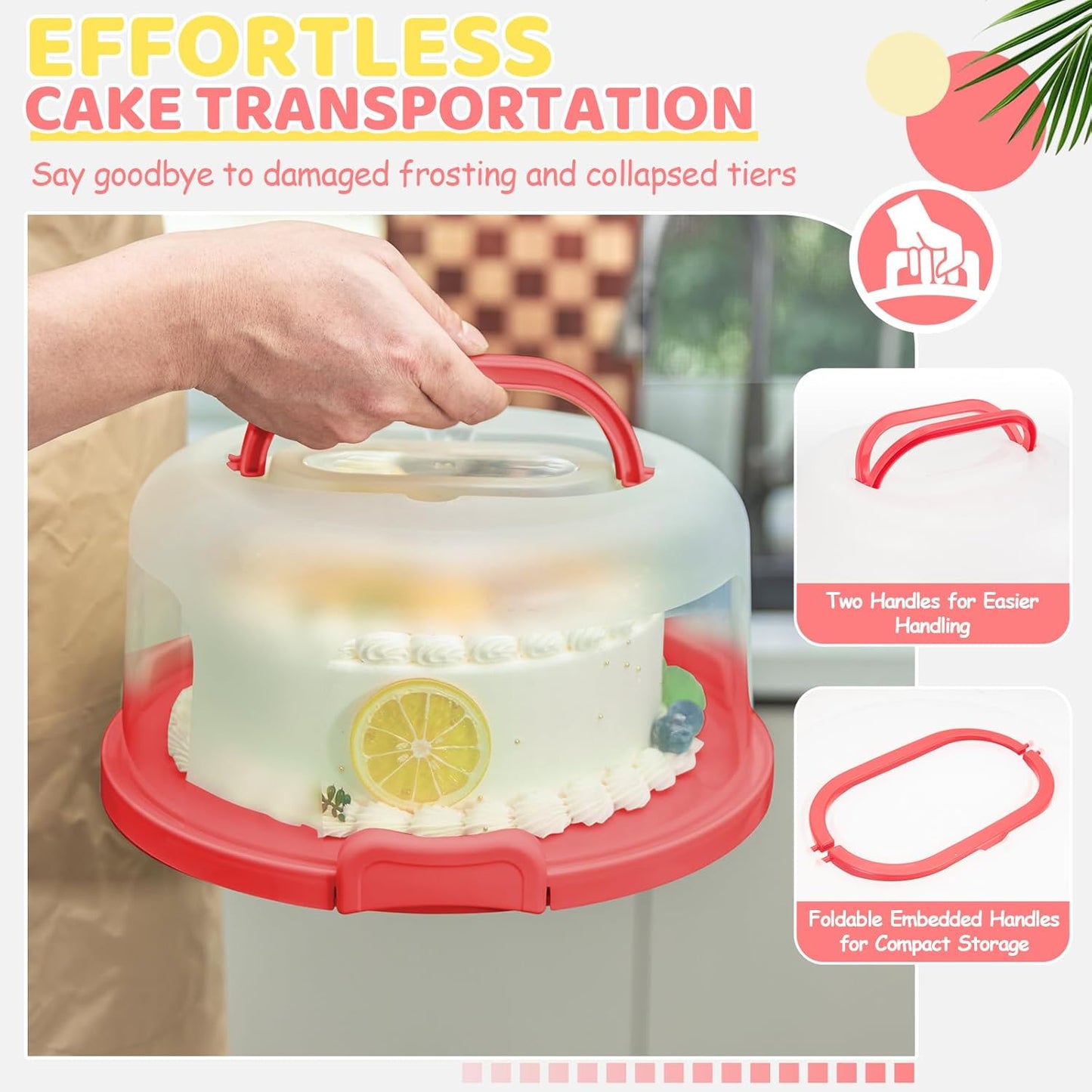 Cake Carrier with Lid and Handle, Ohuhu BPA-Free Cake Containers Cake Holder for 10 inch Cake with 2 Handle Cupcake Carrier - Plastic Cover Two Sided Base for Transport Pie Nut Fruit Mothers Day Gifts
