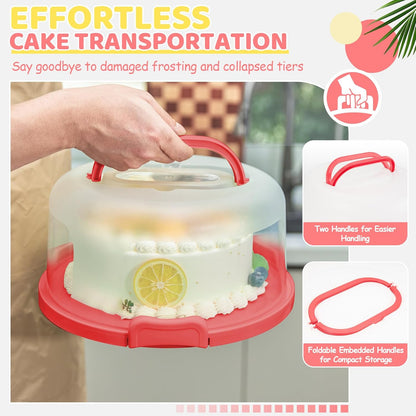 Cake Carrier with Lid and Handle, Ohuhu BPA-Free Cake Containers Cake Holder for 10 inch Cake with 2 Handle Cupcake Carrier - Plastic Cover Two Sided Base for Transport Pie Nut Fruit Mothers Day Gifts