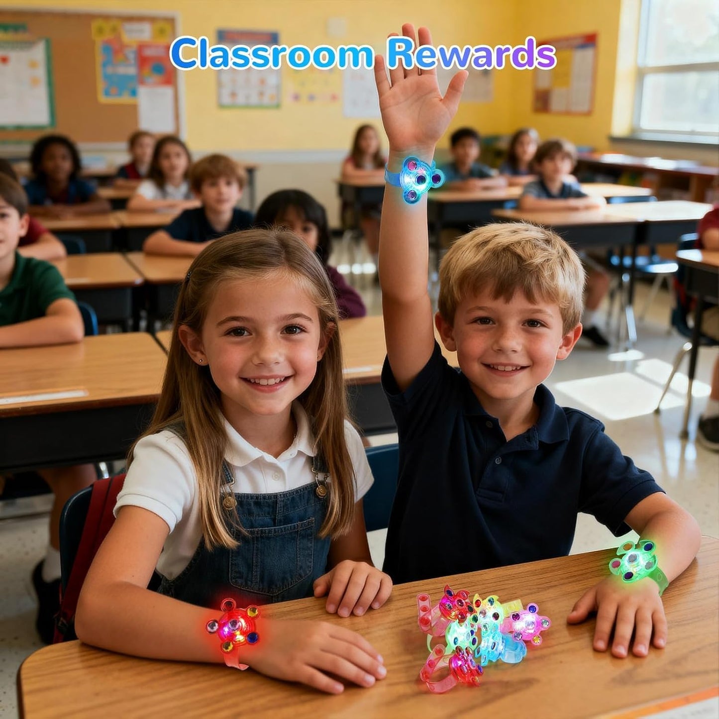 Maegawa 25 Pack LED Light Up Fidget Spinner Bracelets Party Favors for Kids 4-8 8-12, Glow in The Dark Party Supplies, Treasure Box Toys for Classroom, Carnival Prizes, Pinata Goodie Bags Stuffers