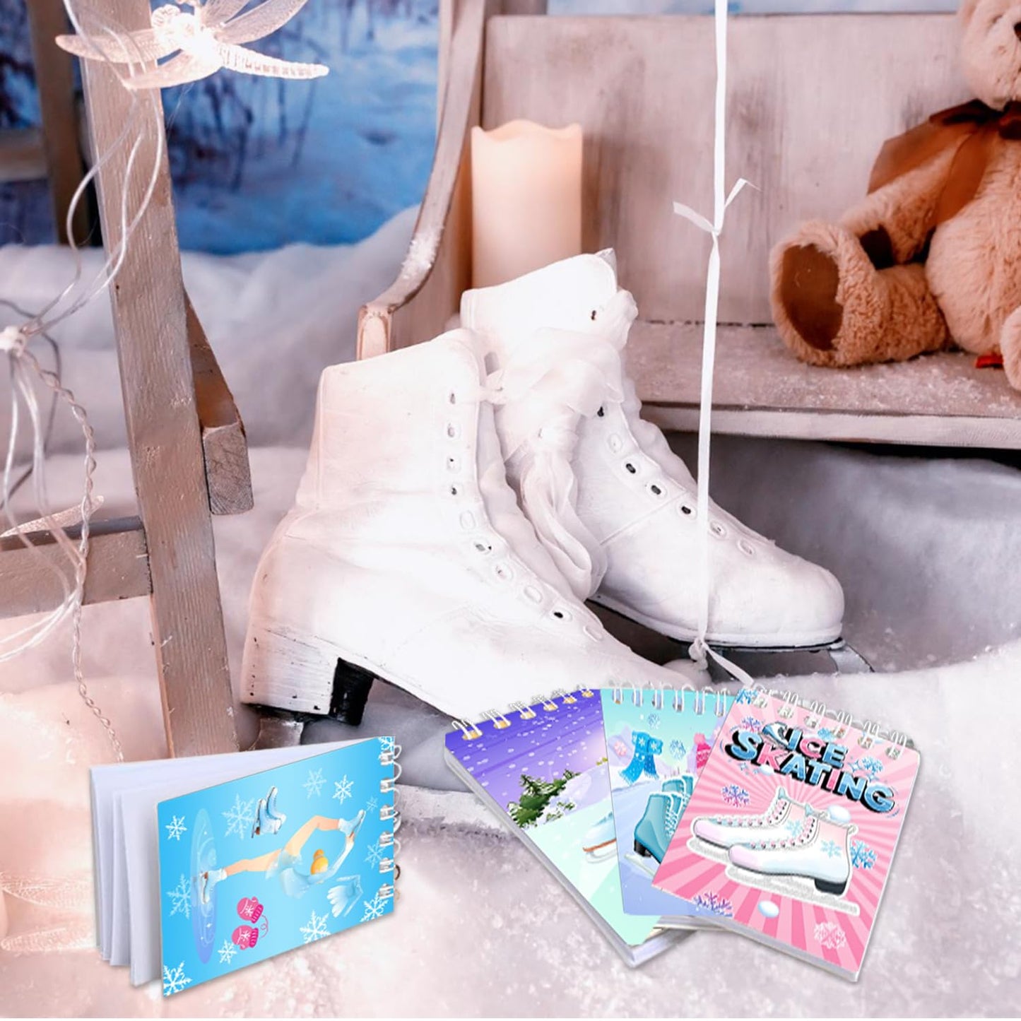 JIUJIUBER 24 Pcs Ice Skating Mini Spiral Notebooks Ice Skate Pocket Notepads Journal Memo Pads for Ice Skating Birthday Party Favors Gifts Goodie Bag Office School Classroom Rewards