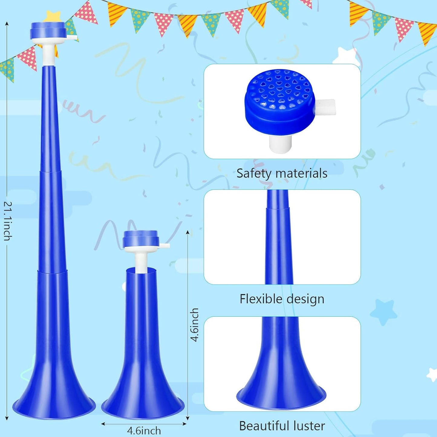 4 Pcs Collapsible Stadium Horn for Adult, 21 Inch Vuvuzela Plastic Trumpet, for Sporting Events Football Carnival Party, White