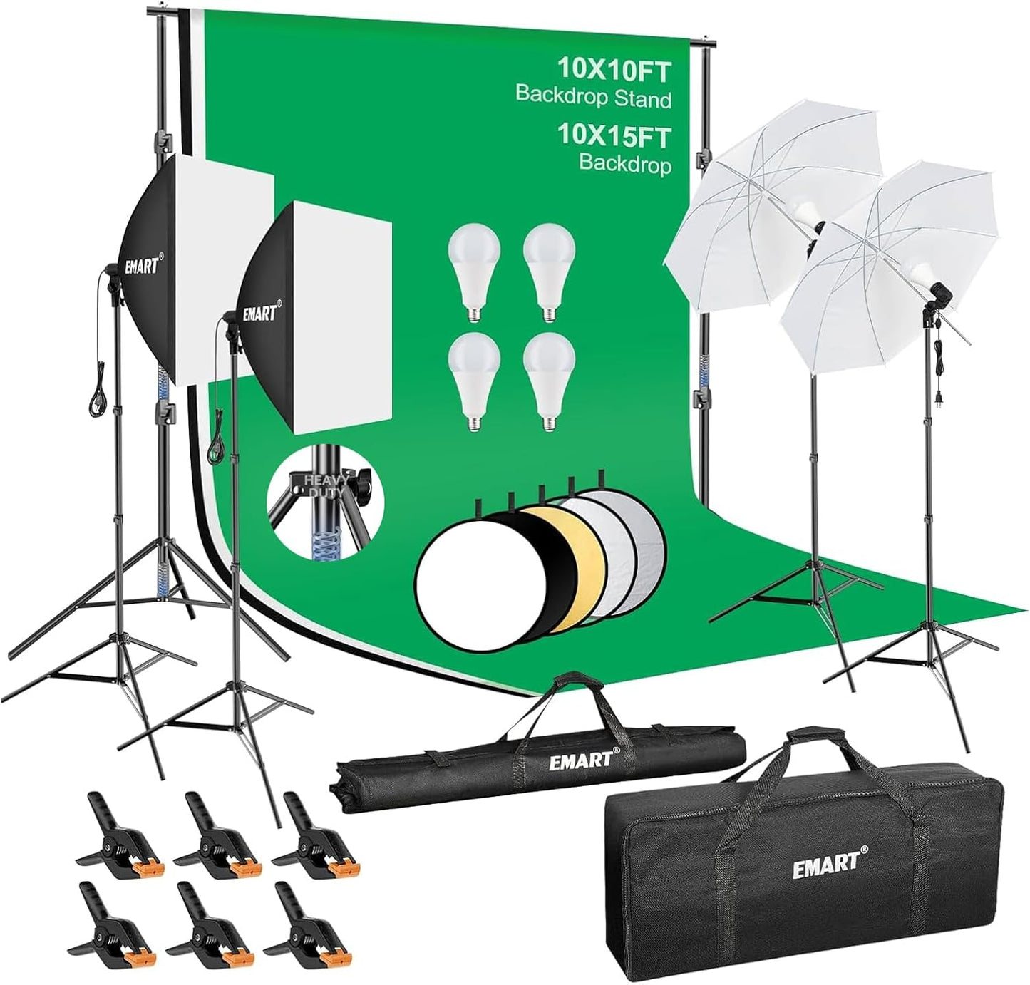 EMART 8.5 x 10 ft Backdrop Support System, Professional Photography Lighting Kit with 5500K 50W LED, 6 * 9ft Backdrop *3, Reflector,Umbrellas&Softbox Lighting Kit for Studio, Portrait, Video Shooting