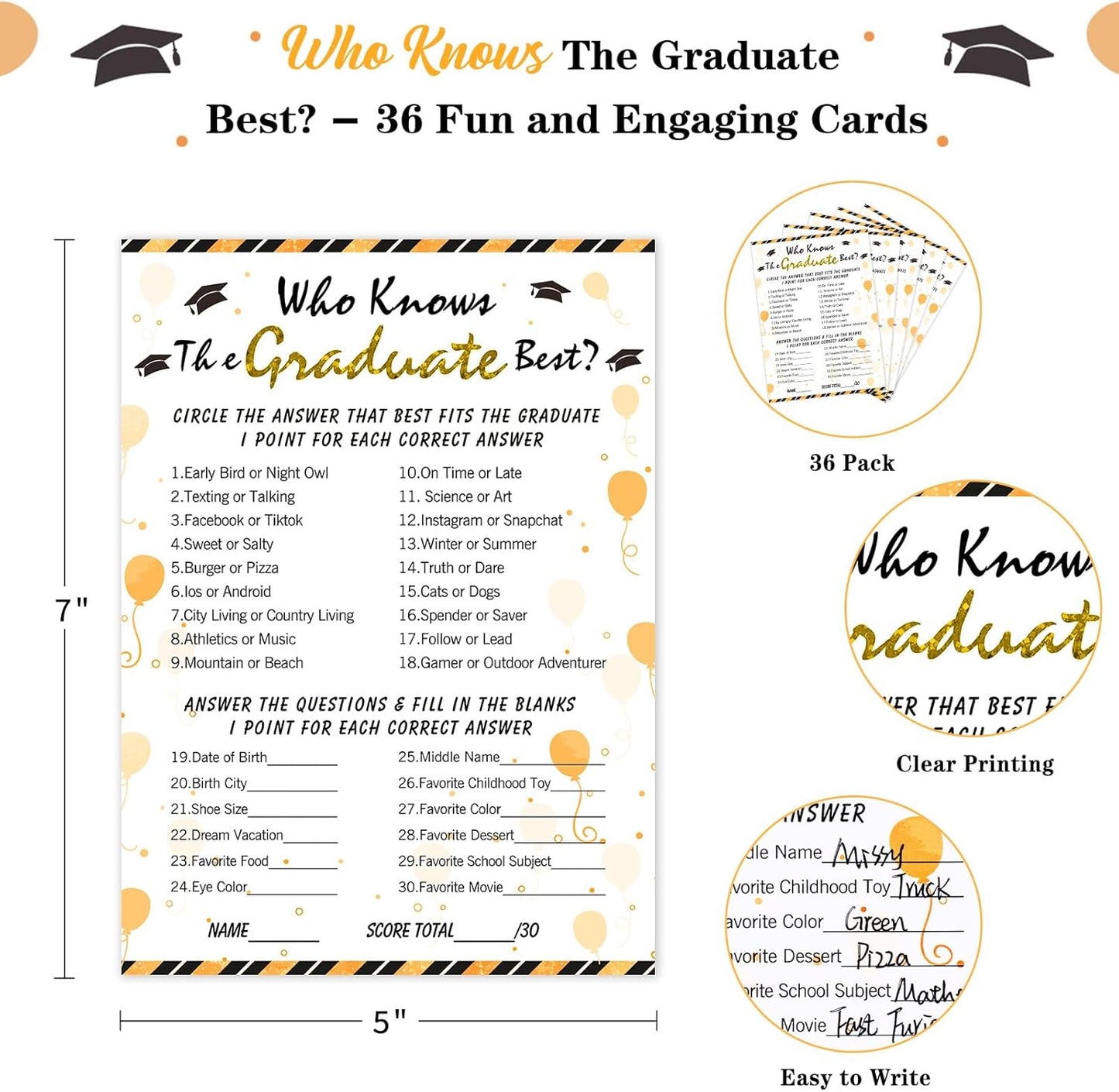 FaCraft 36PCS Who Knows Graduate Best Game Cards Class of 2026 Party Games Activities for High School Senior College School Graduation Party Favor Supplies Grad Game Graduation Decorations 2026