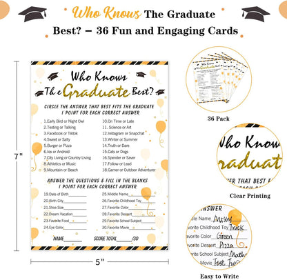 FaCraft 36PCS Who Knows Graduate Best Game Cards Class of 2026 Party Games Activities for High School Senior College School Graduation Party Favor Supplies Grad Game Graduation Decorations 2026