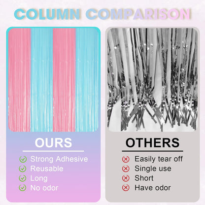 Voircoloria 3 Pack 3.3x8.2 Feet Gold Foil Fringe Backdrop Curtains, Tinsel Streamers, Fringe Backdrop for 2025 New Years Eve, Graduation, Birthday, Baby Shower, Gender Reveal, Disco Party - Colors A