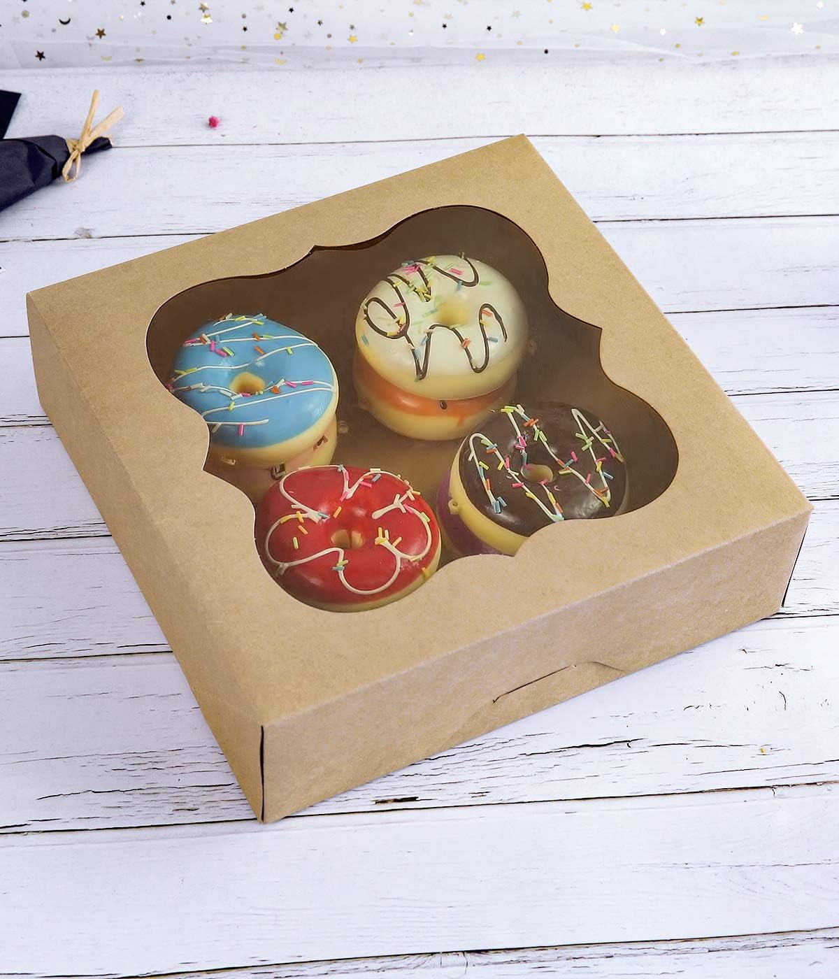 CHERRY 15-Pack 10"x10"x3"Brown Bakery Boxes with PVC Window for Pie and Cookies Boxes Small Natural Kraft Paper Box 10x10x3inch Pack of 15