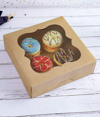 CHERRY 15-Pack 10"x10"x3"Brown Bakery Boxes with PVC Window for Pie and Cookies Boxes Small Natural Kraft Paper Box 10x10x3inch Pack of 15