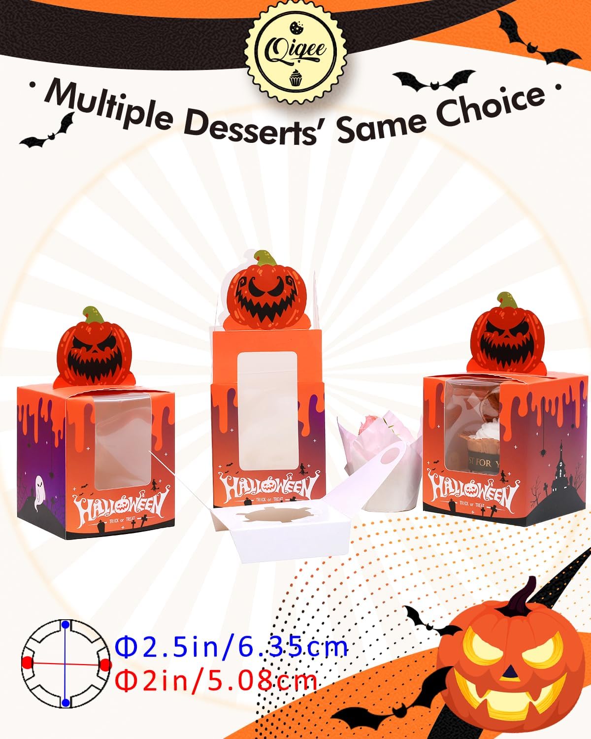 qiqee 60pcs Cupcake Boxes Individual Disposable White Single Box with Window 3.6 * 3.6 * 4.3inch Cupcake Containers/Holders