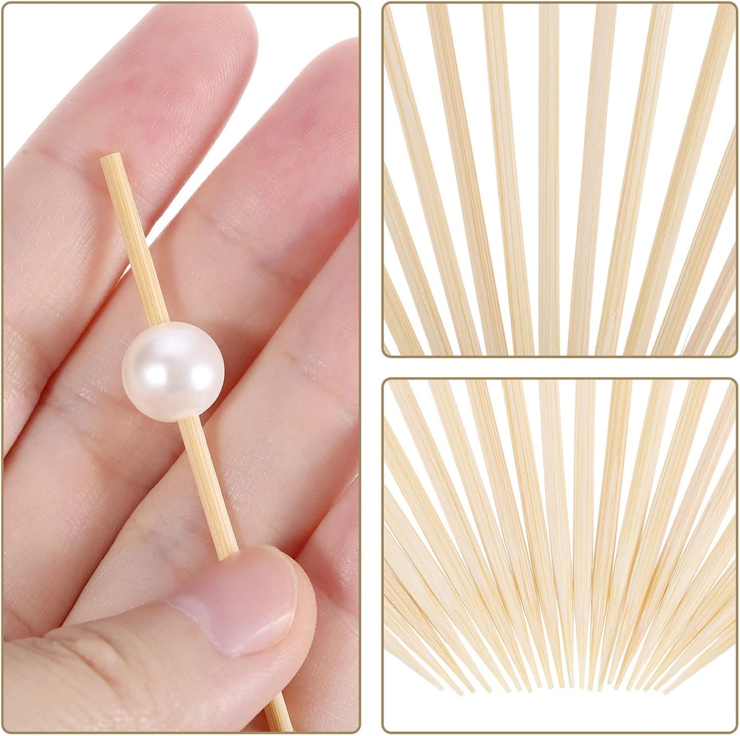Blulu 200 Pack Cocktail Picks Fancy Toothpicks for Appetizers 4.7 Inch Pearl Cocktail Skewers for Drink Bamboo Flavored Stick Charcuterie Fruit Food Accessories Birthday Wedding Party Decor