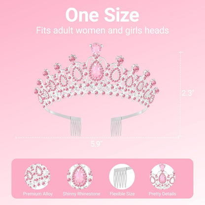 Tiara Crown for Women, Headband Hair Accessories for Birthday Wedding Party Costume Pink